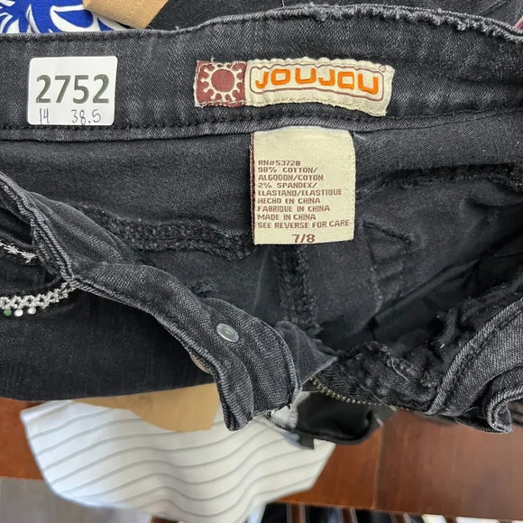 Joujou Women Dark Gray Bootcut Jeans 7/8 Medium Wash Embroidered Paisley Pockets - Picture 10 of 12